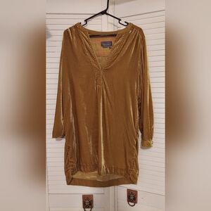 Anthropologie Gold Green Velvet Tunic